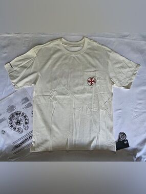 Chrome Hearts Cream Short Sleeve Pocket Tee with Red Cross Patch